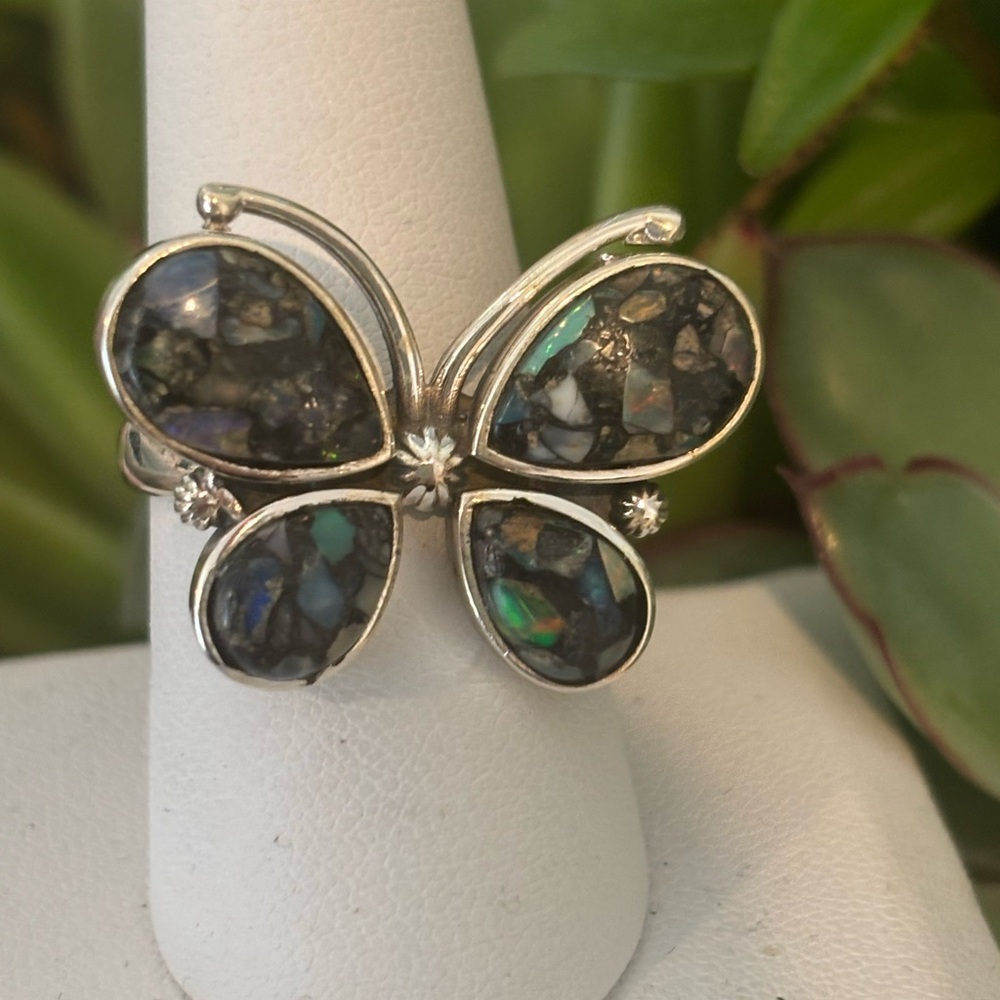 Black Opal Sterling Ring